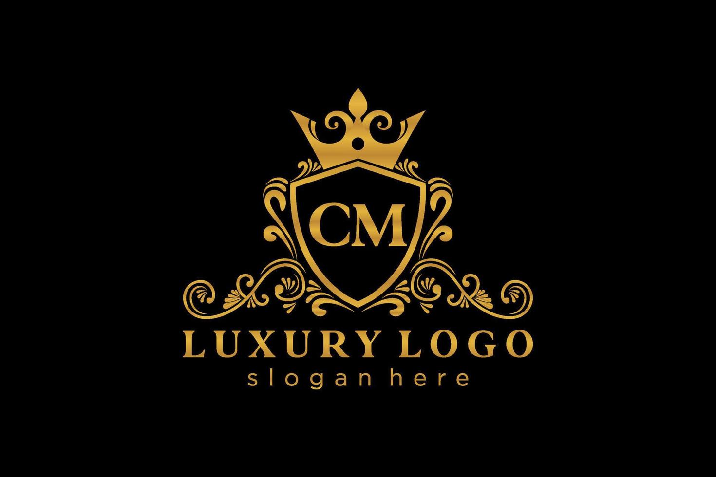 Initial CM Letter Royal Luxury Logo template in vector art for Restaurant, Royalty, Boutique, Cafe, Hotel, Heraldic, Jewelry, Fashion and other vector illustration.