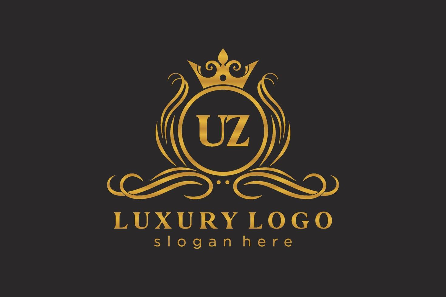 Initial UZ Letter Royal Luxury Logo template in vector art for Restaurant, Royalty, Boutique, Cafe, Hotel, Heraldic, Jewelry, Fashion and other vector illustration.