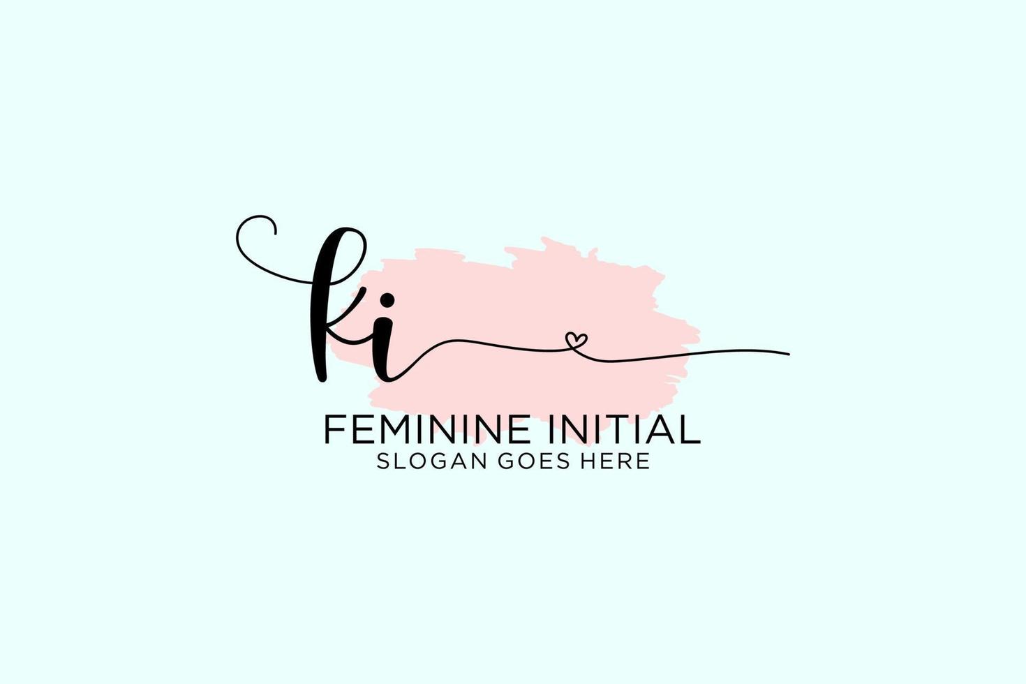 Initial KI beauty monogram and elegant logo design handwriting logo of initial signature, wedding, fashion, floral and botanical with creative template. vector