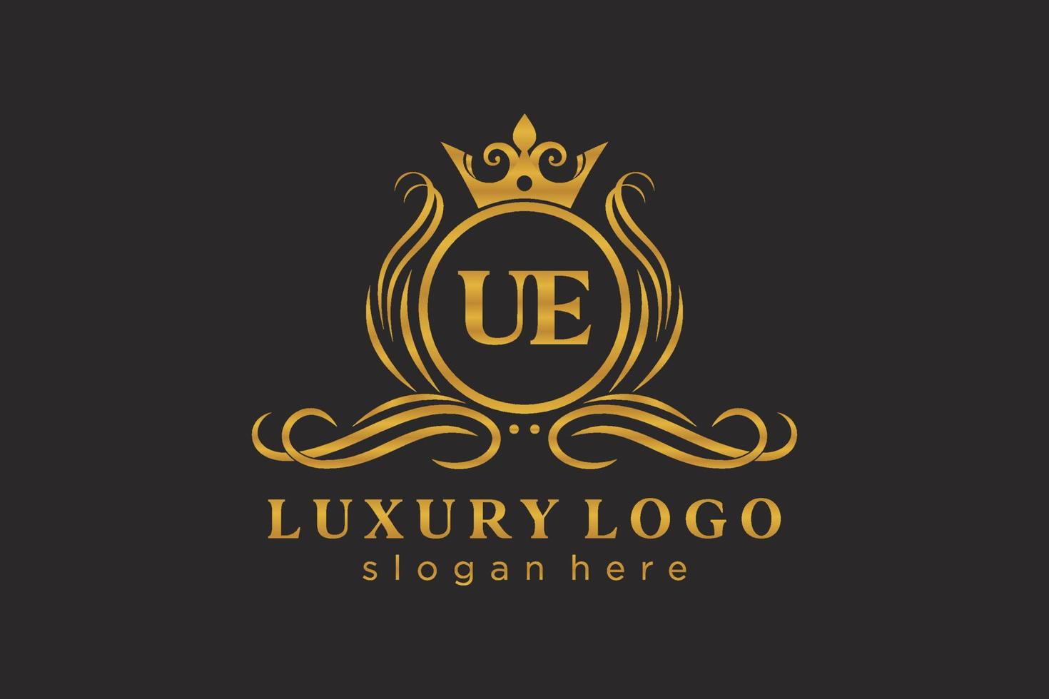 Initial UE Letter Royal Luxury Logo template in vector art for Restaurant, Royalty, Boutique, Cafe, Hotel, Heraldic, Jewelry, Fashion and other vector illustration.