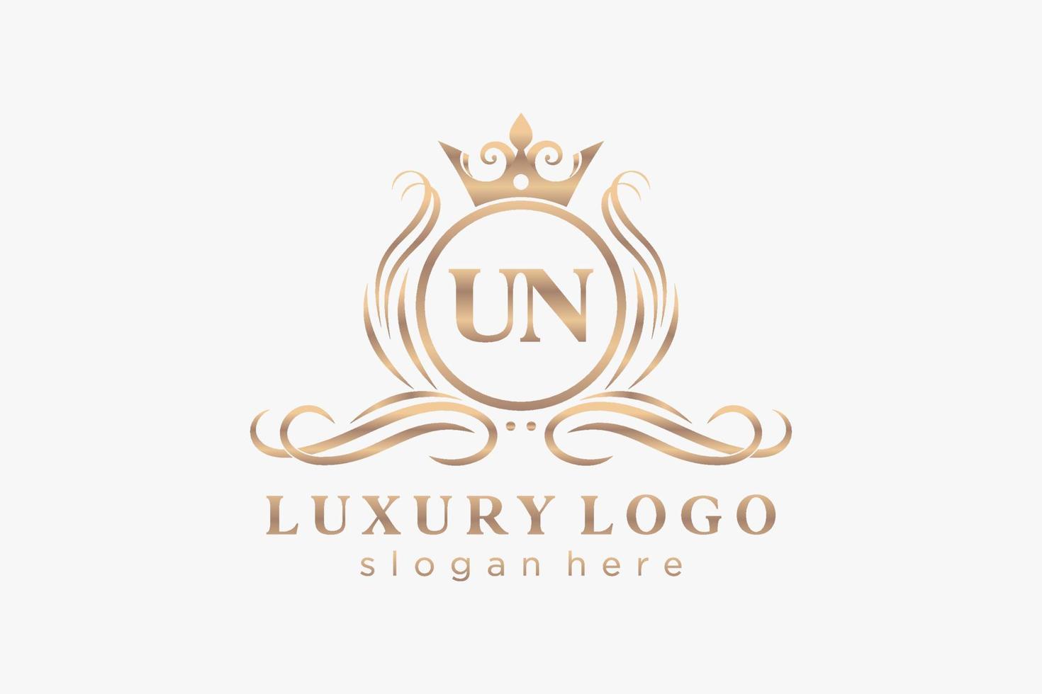 Initial UN Letter Royal Luxury Logo template in vector art for Restaurant, Royalty, Boutique, Cafe, Hotel, Heraldic, Jewelry, Fashion and other vector illustration.