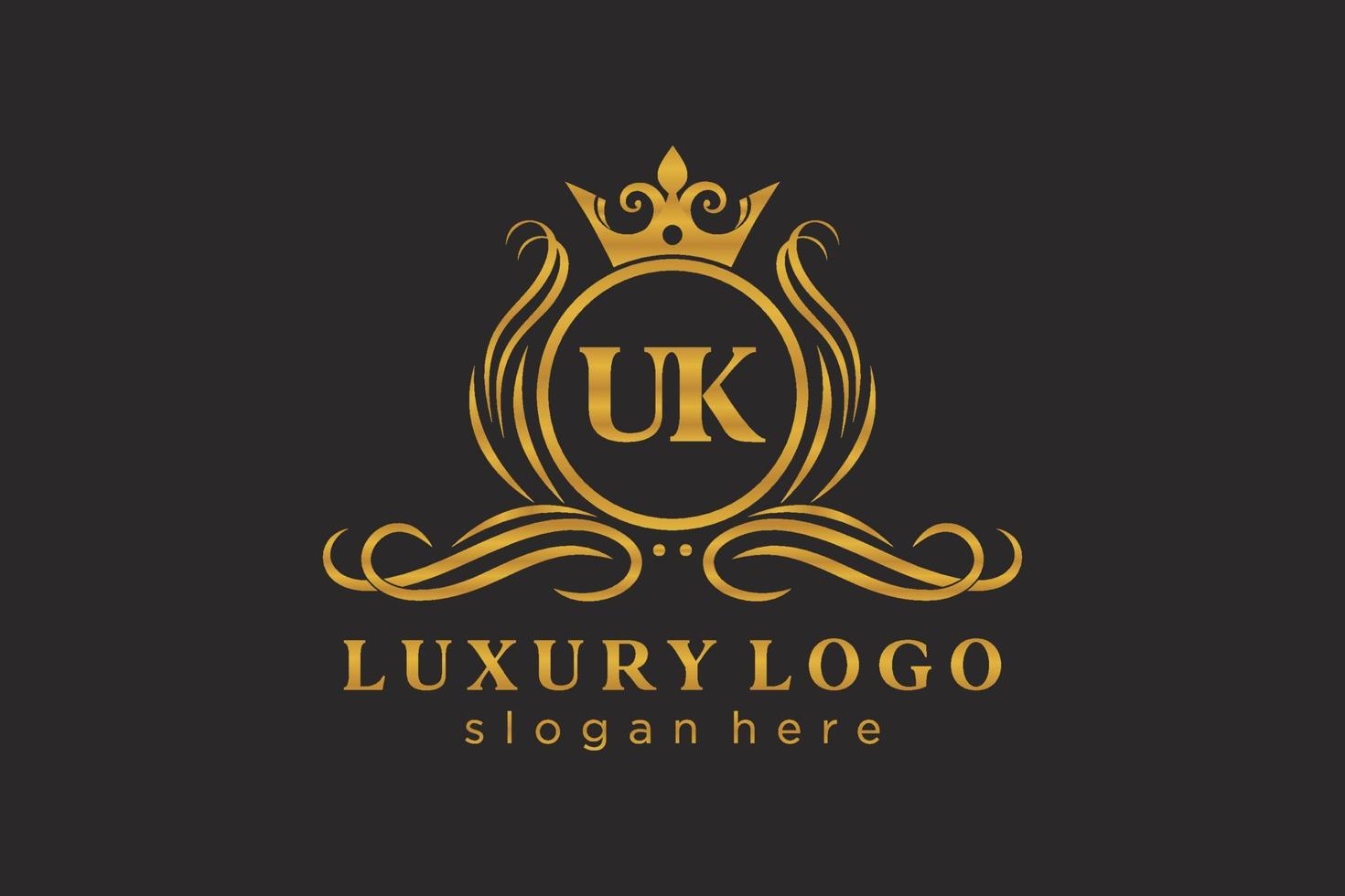 Initial UK Letter Royal Luxury Logo template in vector art for Restaurant, Royalty, Boutique, Cafe, Hotel, Heraldic, Jewelry, Fashion and other vector illustration.