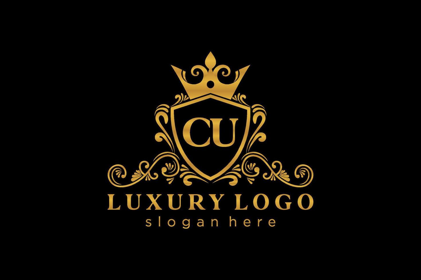 Initial CU Letter Royal Luxury Logo template in vector art for Restaurant, Royalty, Boutique, Cafe, Hotel, Heraldic, Jewelry, Fashion and other vector illustration.