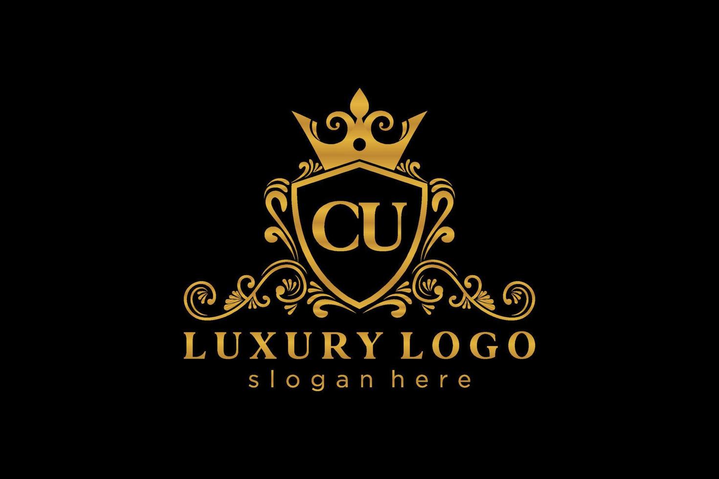 Initial CU Letter Royal Luxury Logo template in vector art for Restaurant, Royalty, Boutique, Cafe, Hotel, Heraldic, Jewelry, Fashion and other vector illustration.