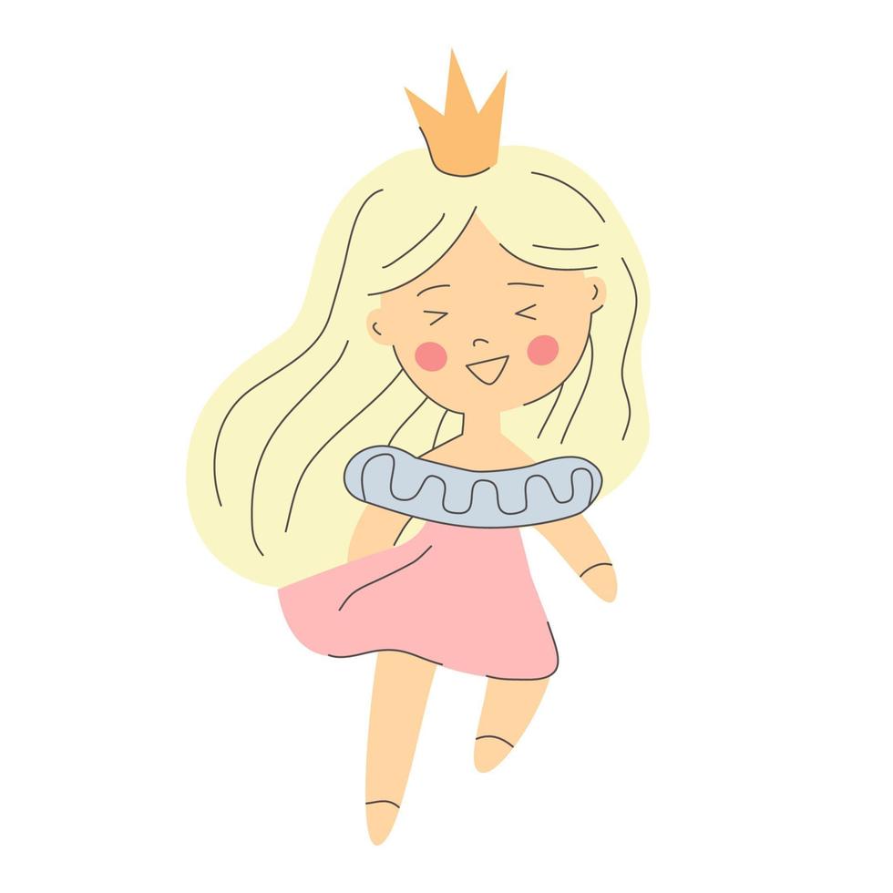 Cute little princess. Kawaii blonde girl in crown. Great design for any purposes. Happy birthday, party, print, cover. Vector drawing. Romantic background. Doodle vector illustration. Cute pattern.