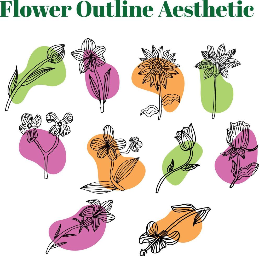 Set Of Flower Outline Aesthetic With