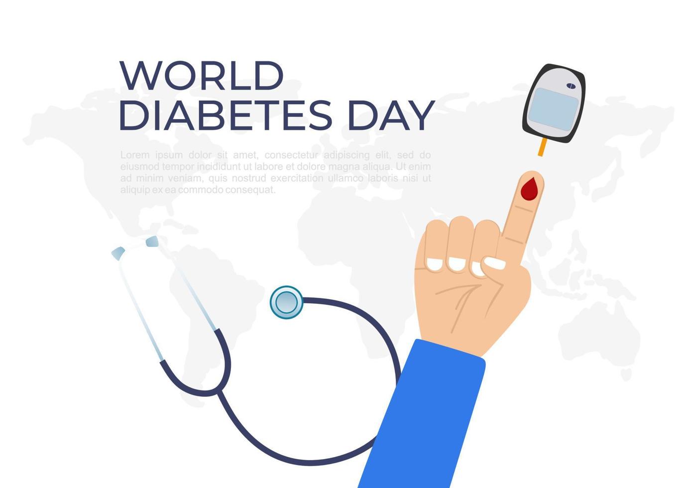 World diabetes day background with blood sugar measuring device vector