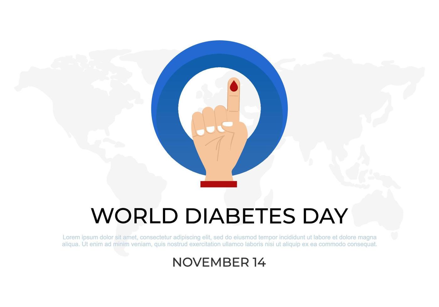 World diabetes day background with hand and earth map vector