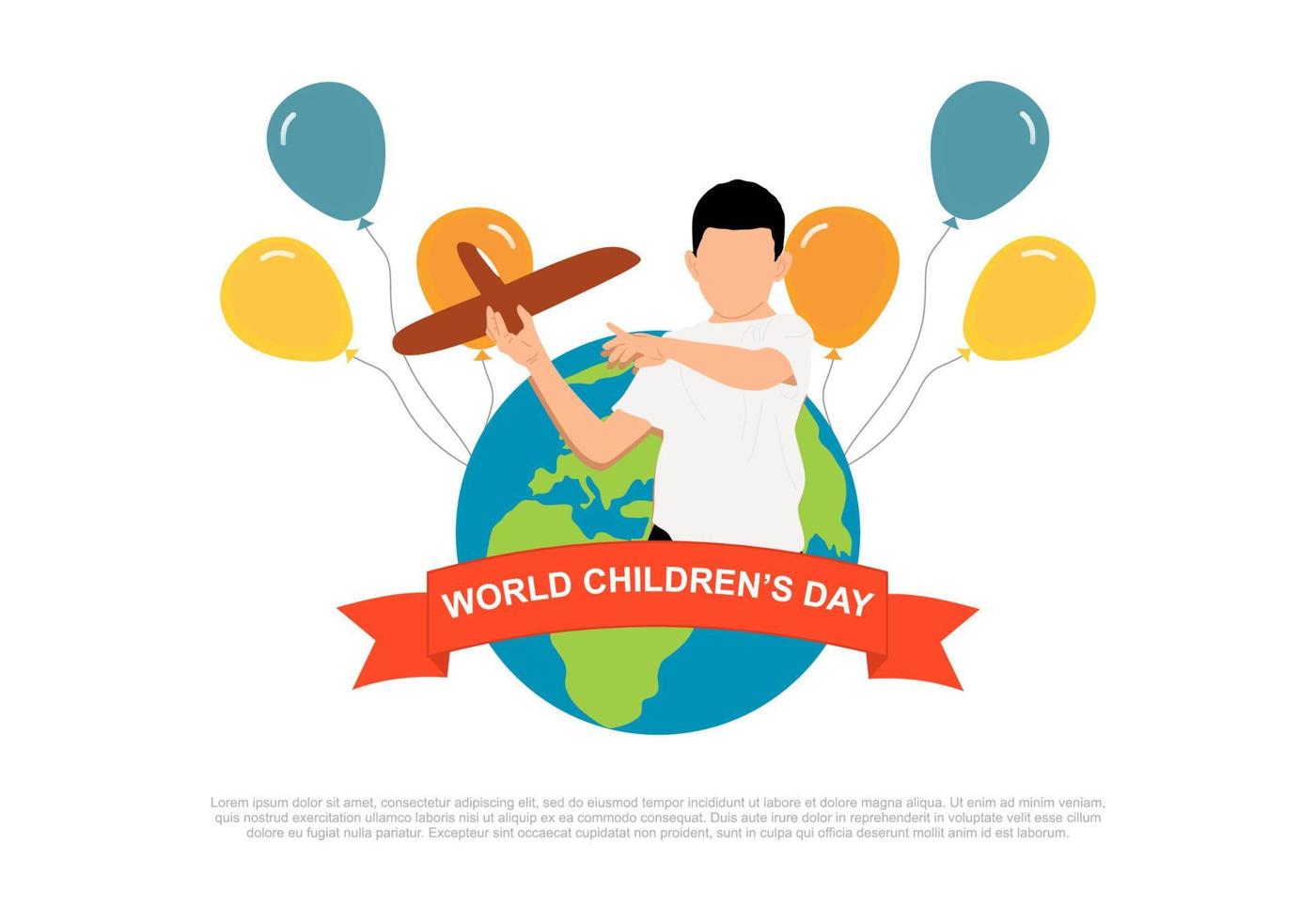World children day background with balloon and child play kite. vector
