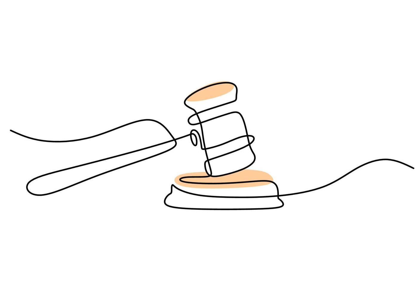 One continuous single line of judge hammer on white background. vector