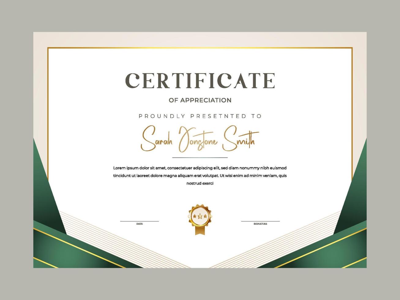 plantilla de certificado de oro elegante moderno con insignia vector