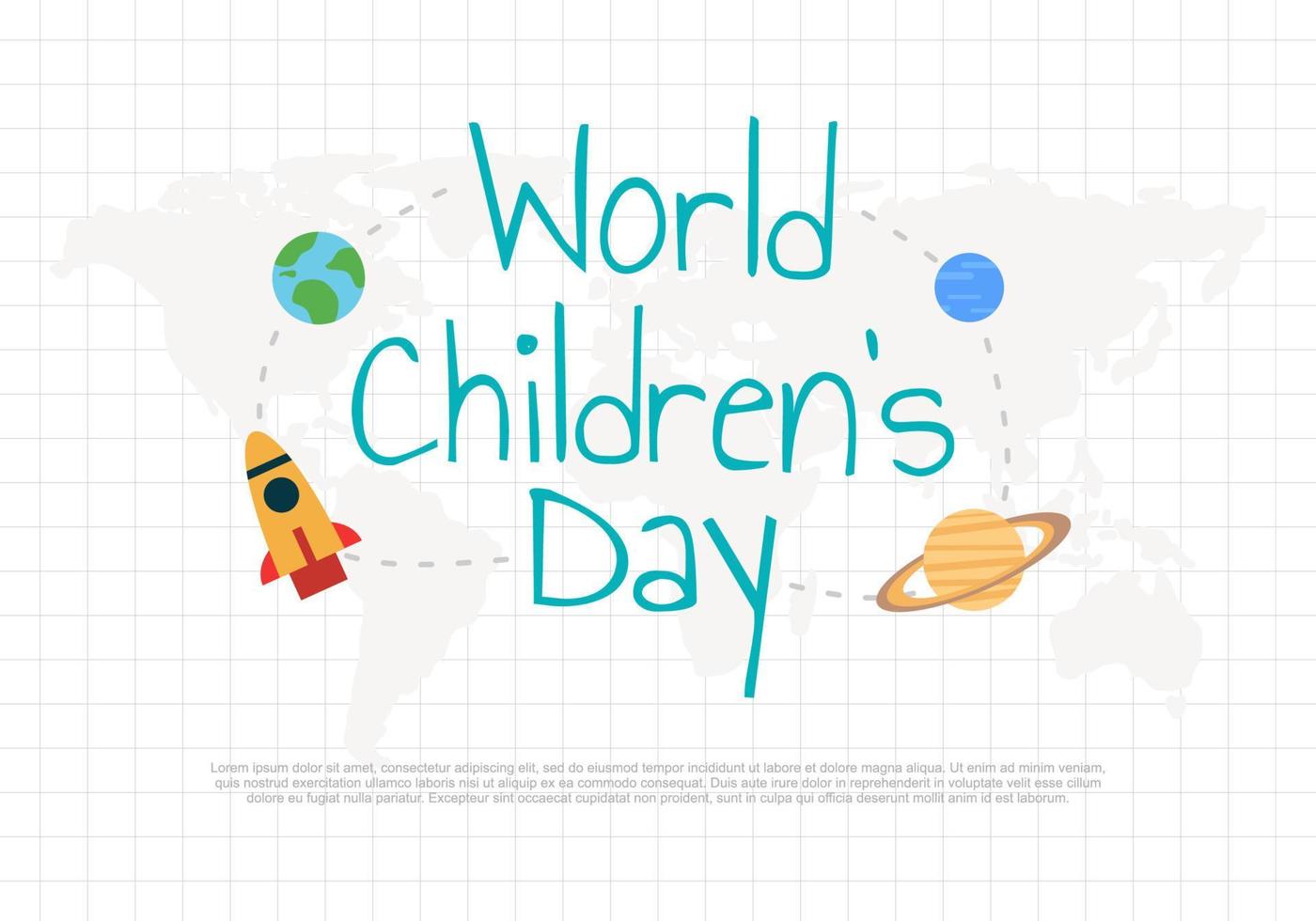 World children day background with rocket, planet and earth. vector