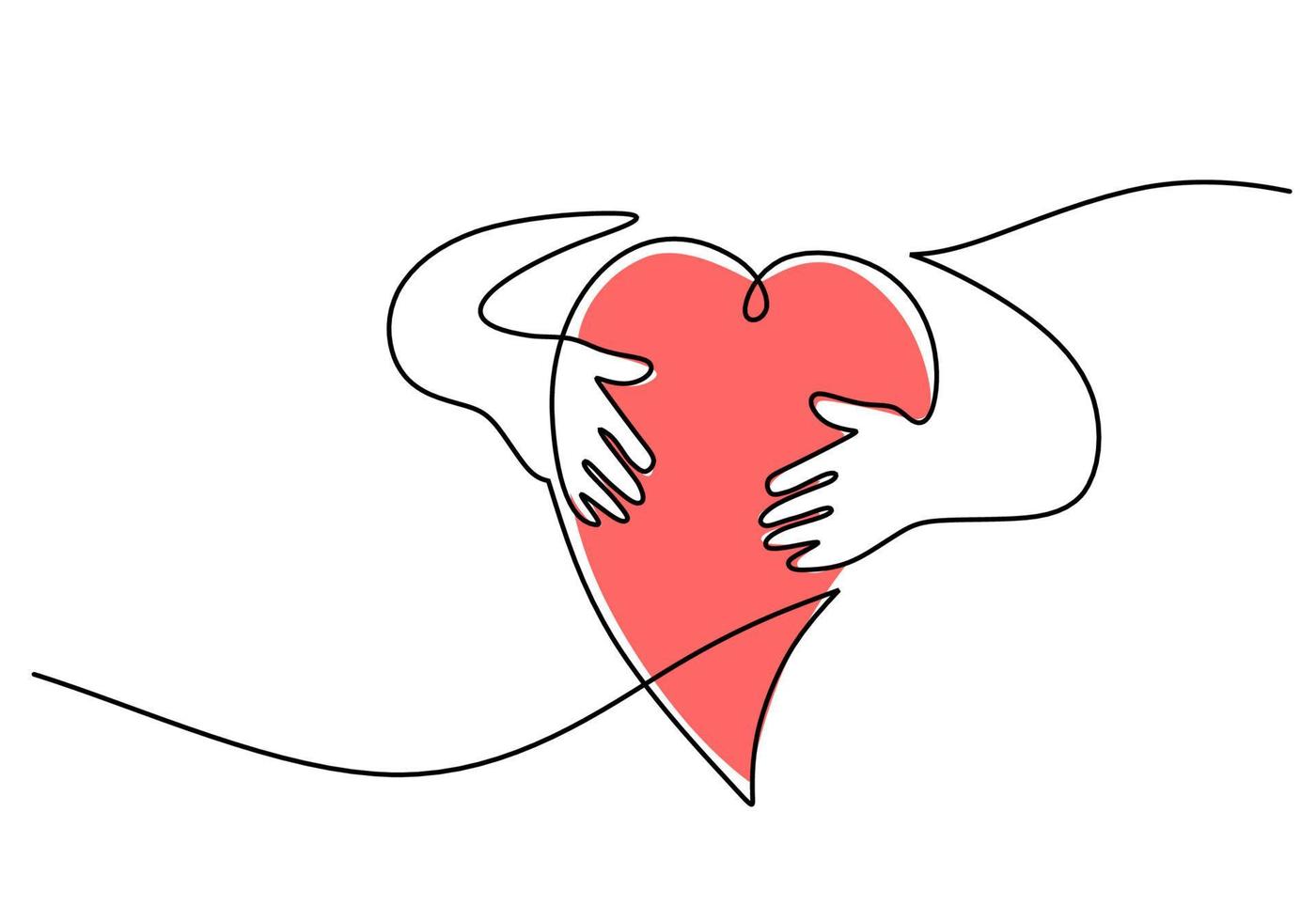 One continuous single line of hand hug love symbol vector