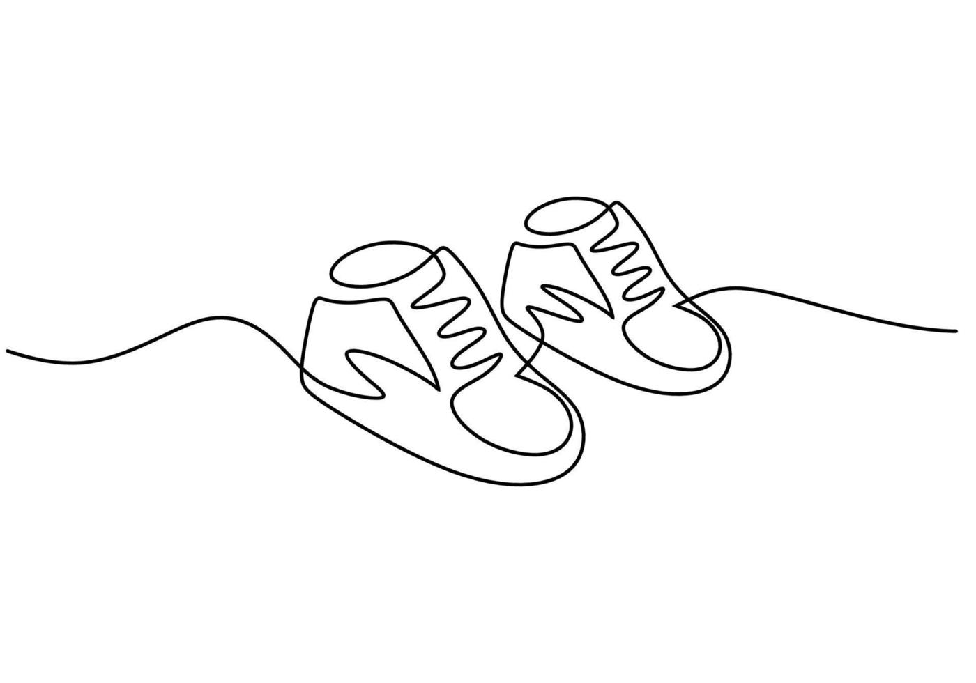 una sola línea continua de zapatos de bebé aislados en fondo blanco. vector