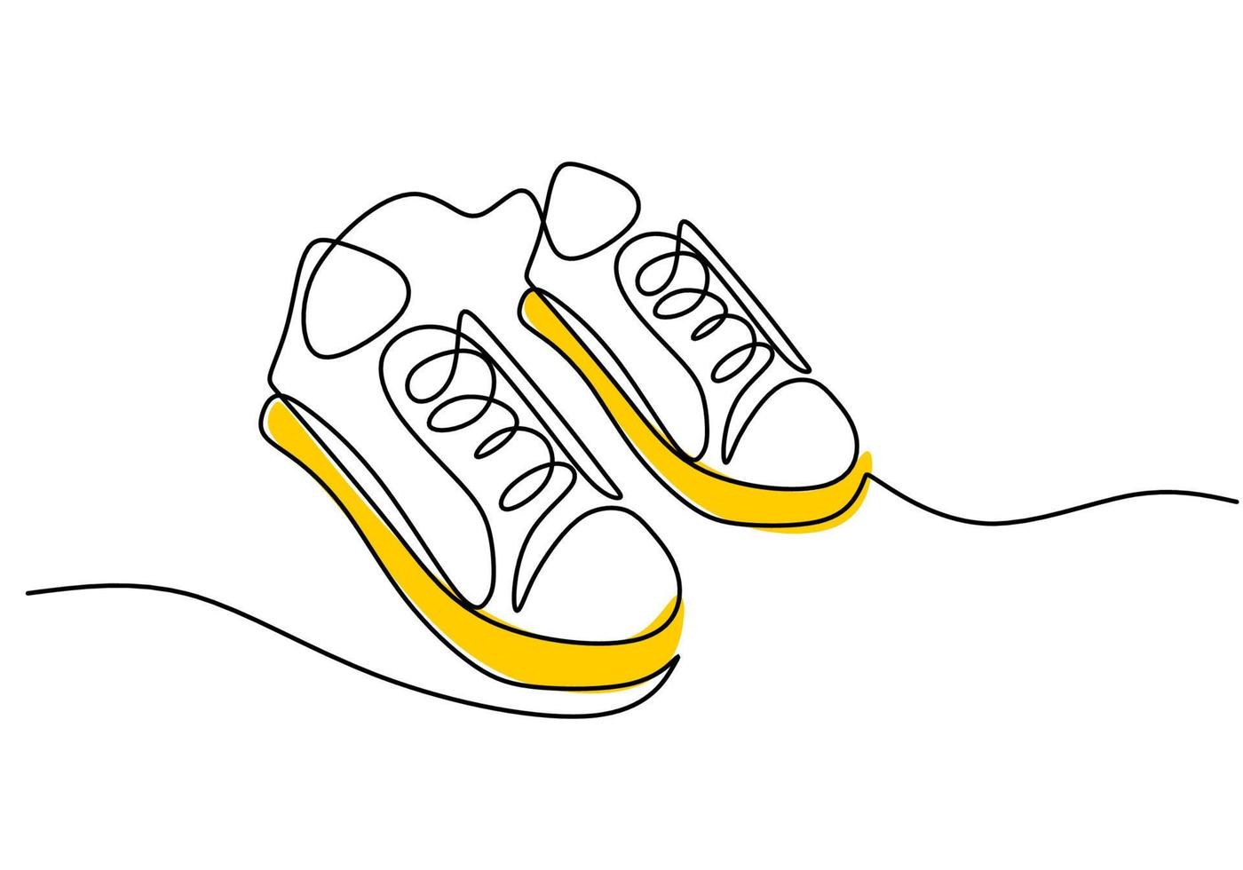 One continuous single line of cute sneakers on white background. vector
