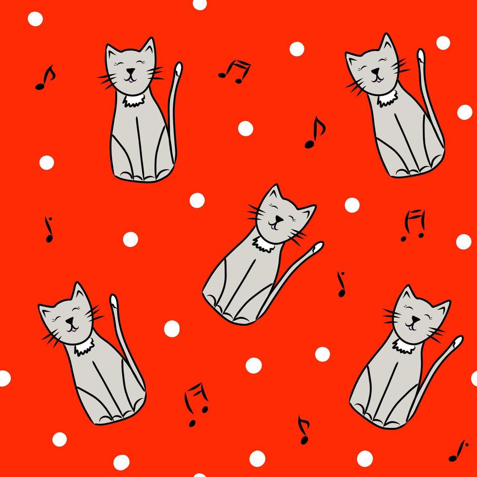 cantando gatos y copos de nieve sobre fondo rojo vector