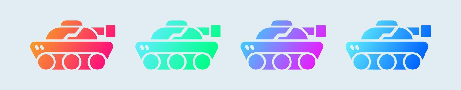 icono sólido del tanque militar en colores degradados. armas de guerra signos ilustración vectorial. vector