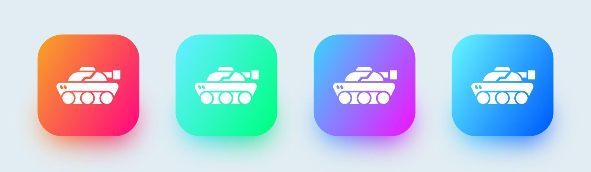 Military tank solid icon in square gradient colors. War weapon signs vector illustration.