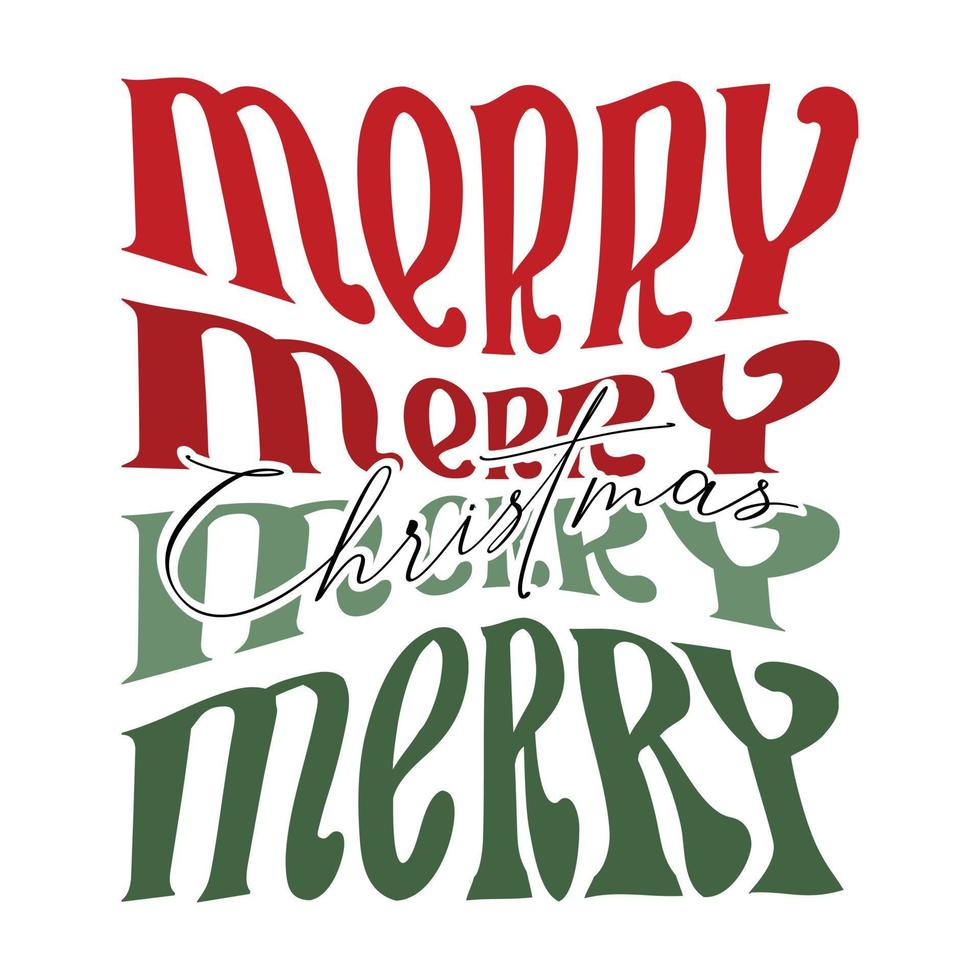 Merry Christmas quote typography retro lettering. Vector illustration isolated on white background. Square Christmas greeting card.