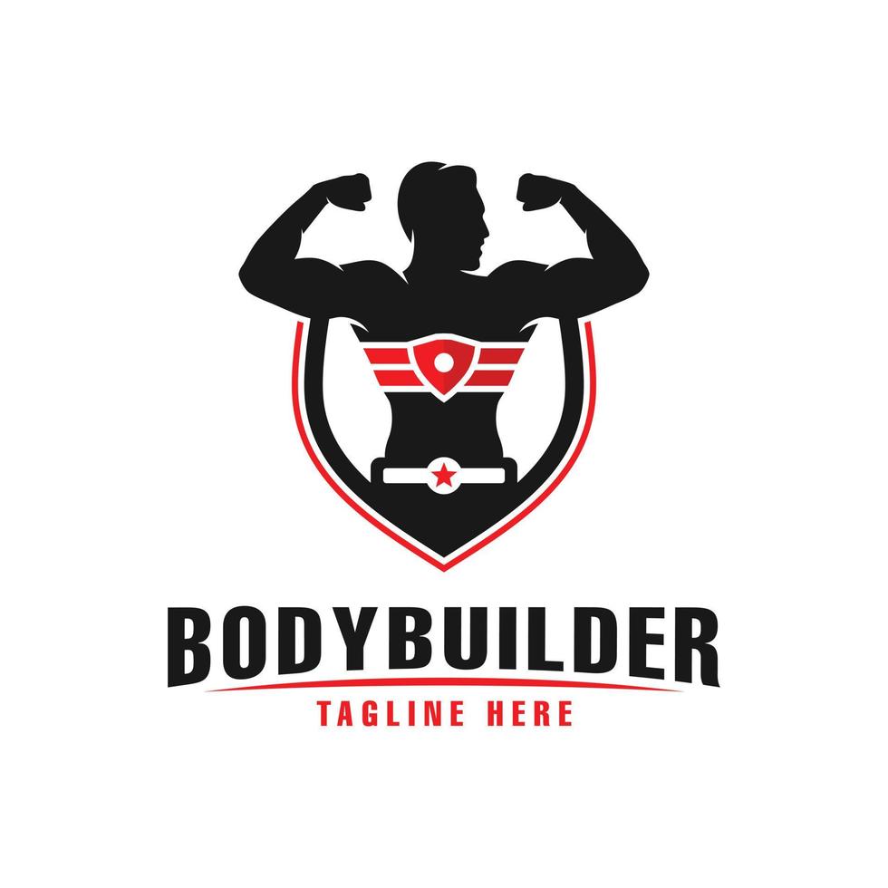 bodybuilder sports shield logo design vector