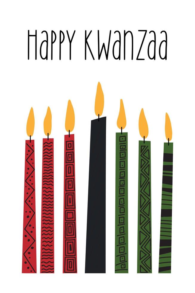Kwanzaa clip art seven long kinara candles red, black, green. Cute
