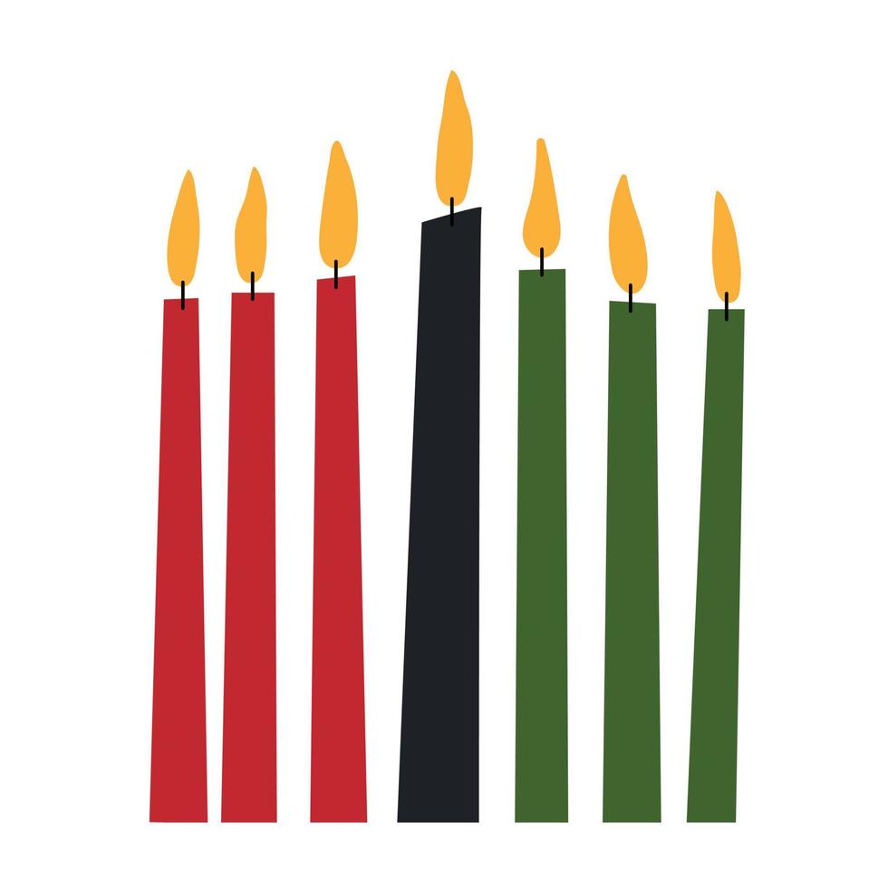 imágenes prediseñadas de kwanzaa - siete velas kinara largas - rojo, negro, verde. lindas imágenes prediseñadas simples para las vacaciones de celebración de kwanzaa afroamericanas vector