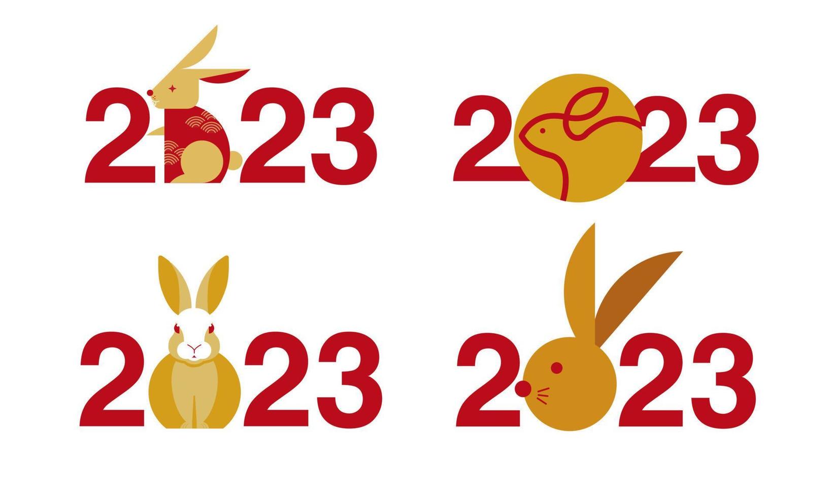 feliz año nuevo 2023, año nuevo lunar, conejo, diseño plano simple vector