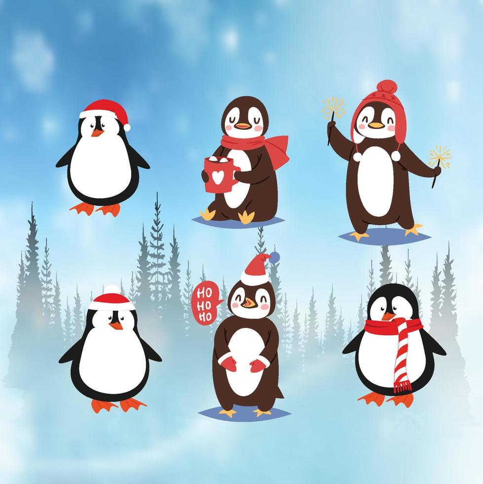 navidad pingüino vector personaje dibujos animados lindo pájaro celebrar navidad