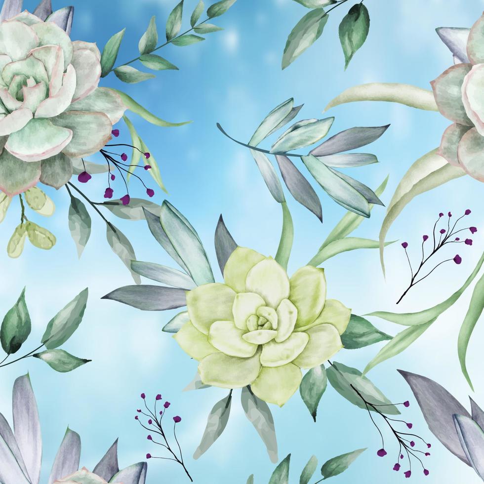 Watercolor succulents seamless pattern vector