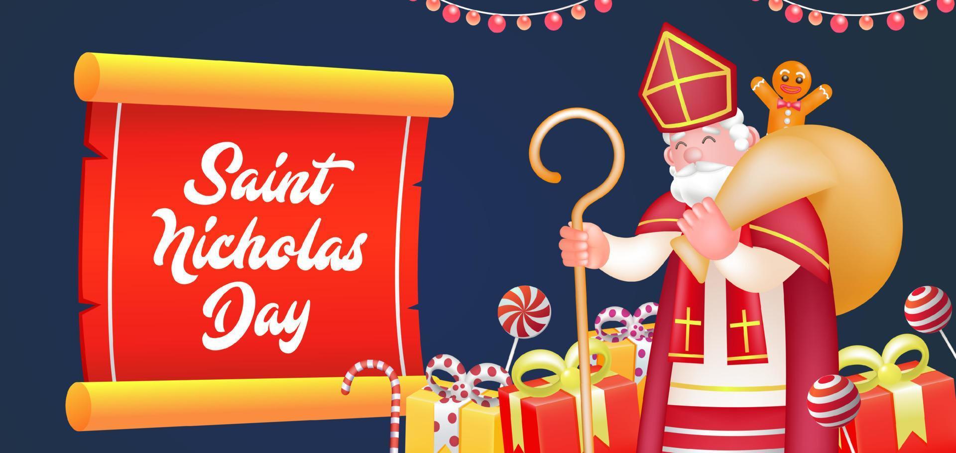 Saint Nicholas Day, Saint Nicholas brings gifts vector