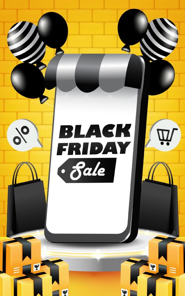 Black Friday Sale, fun online shopping on your smartphone vector