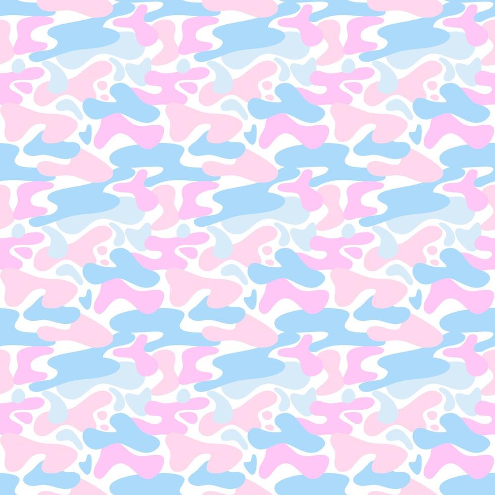Fashion camouflage pattern, bright blue and pink color, flat seamless pattern. vector