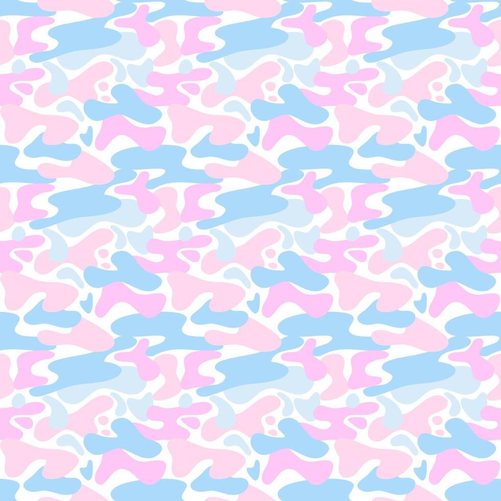 Fashion camouflage pattern, bright blue and pink color, flat seamless pattern. vector