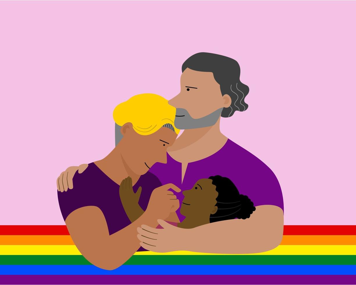 familia encantadora, padre e hijo lgbt, ilustración vectorial plana. vector