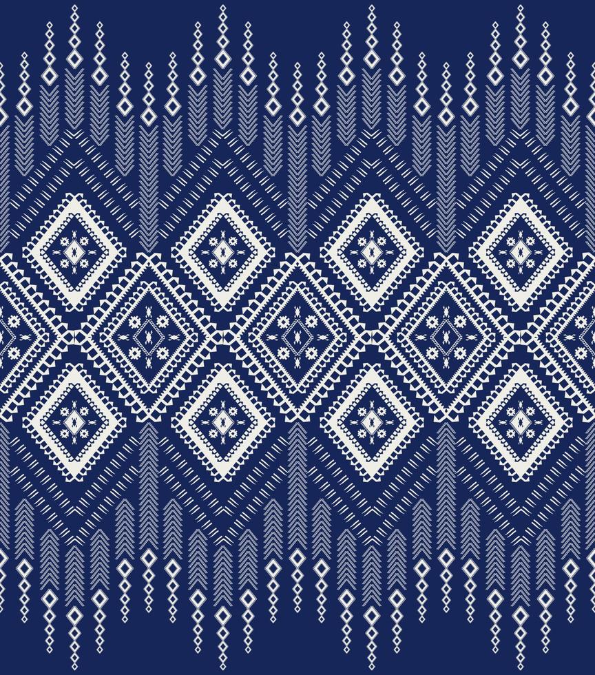 Ethnic geometric blue-white pattern. Ethnic border element. Ethnic geometric diamond shape seamless pattern background. Embroidery folk for fabric, textile, interior decoration elements. vector