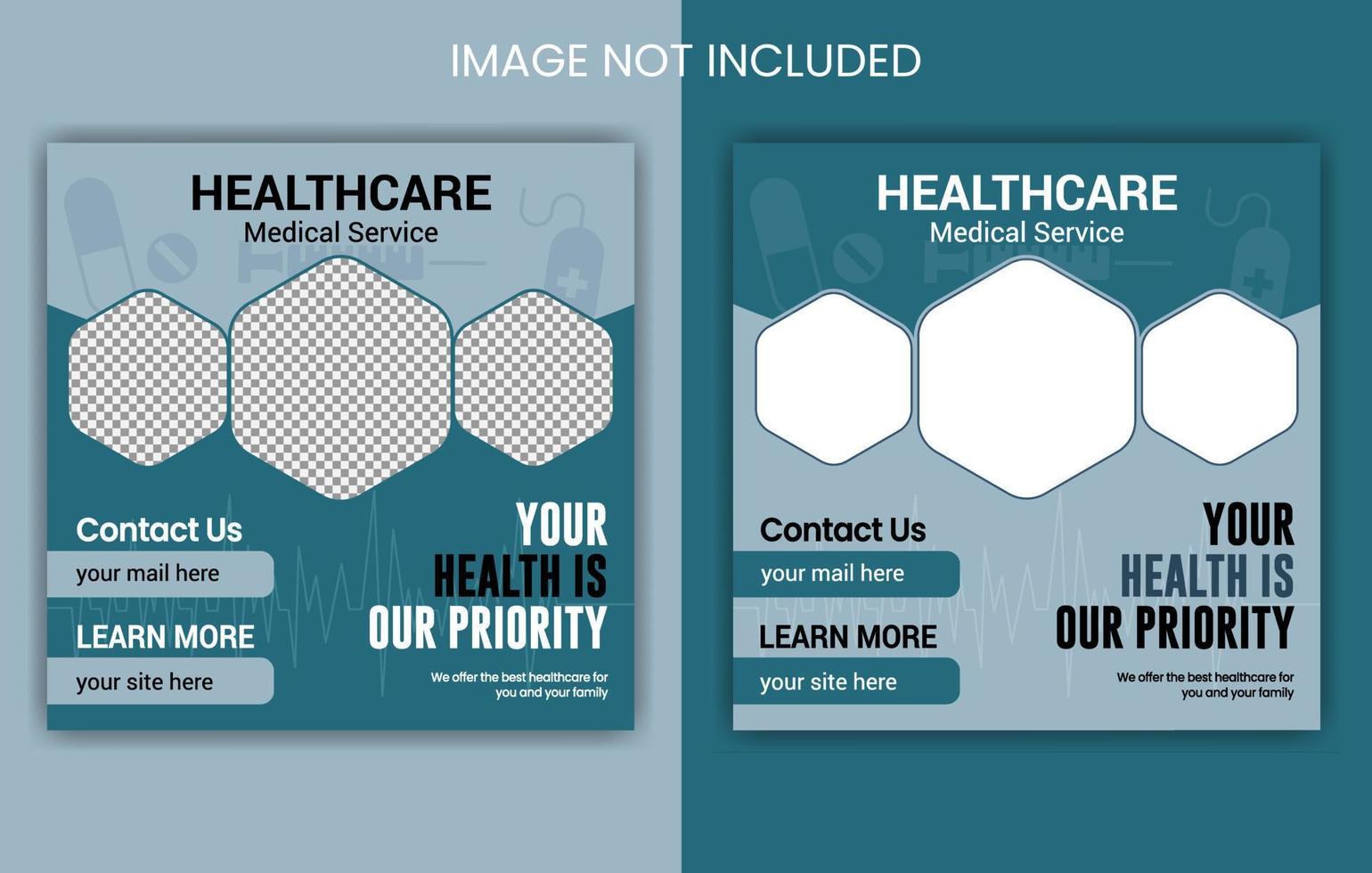 paquete de diseño de publicaciones en redes sociales de atención médica, conjunto de plantilla de publicación de servicios médicos de atención médica, publicidad de promoción de banner web vector