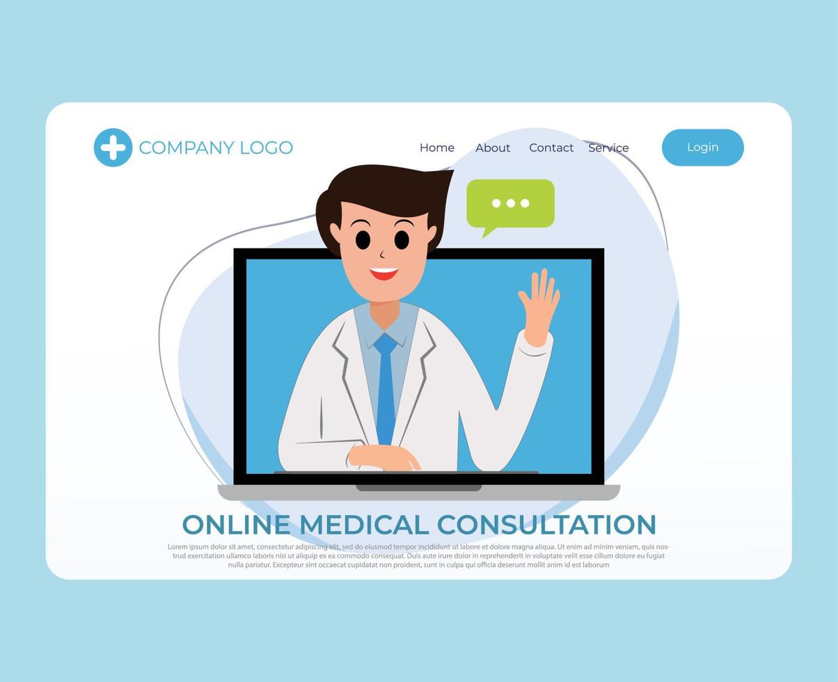 online doctor medical consultation and healthcare diagnosis. web aplication landing page vector