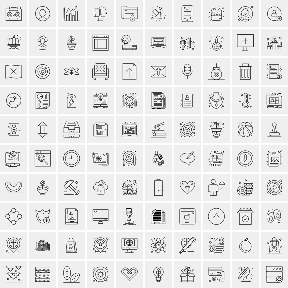 paquete de 100 iconos de líneas universales para móviles y web vector