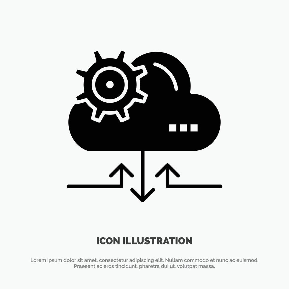 Cloud Setting Gear Arrow Solid Black Glyph Icon vector