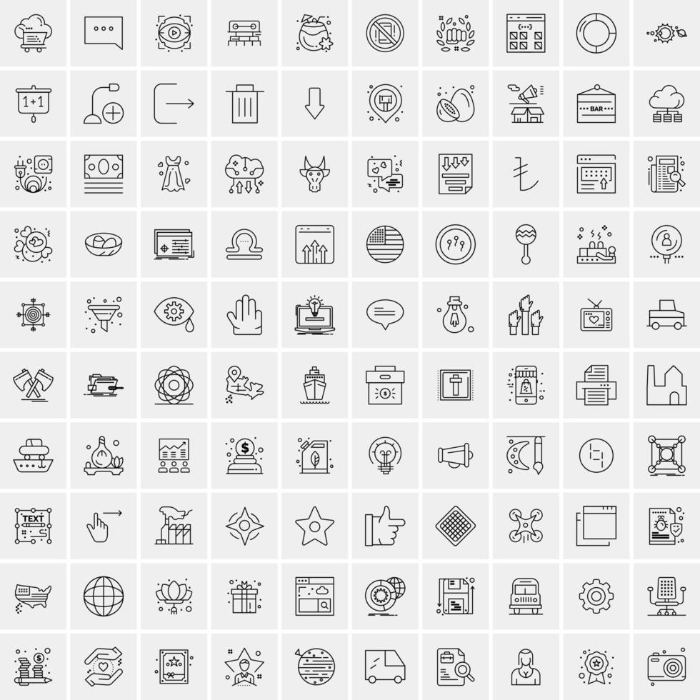 paquete de 100 iconos de líneas universales para móviles y web vector