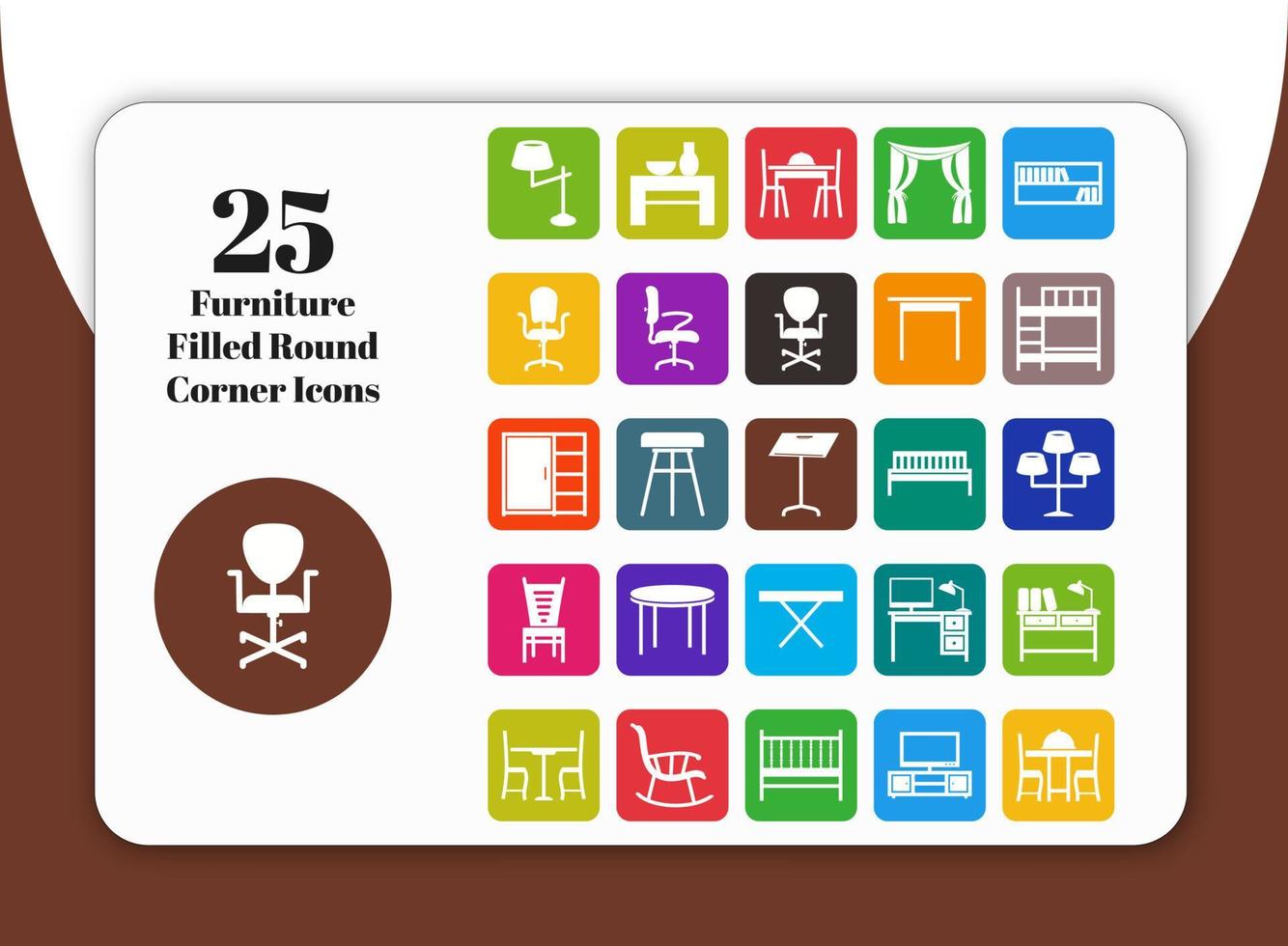 25 muebles llenos de iconos de esquina redonda dos vector