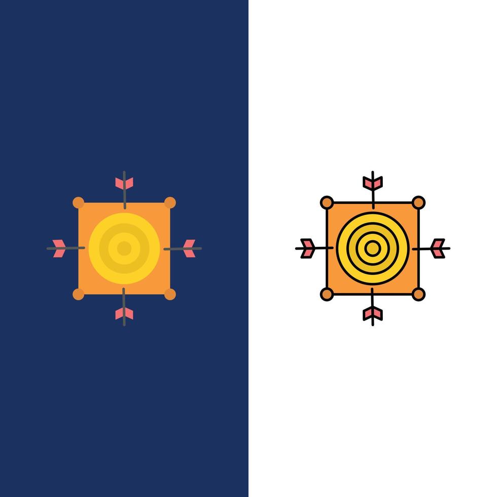 Focus Board Dart Arrow Target  Icons Flat and Line Filled Icon Set Vector Blue Background