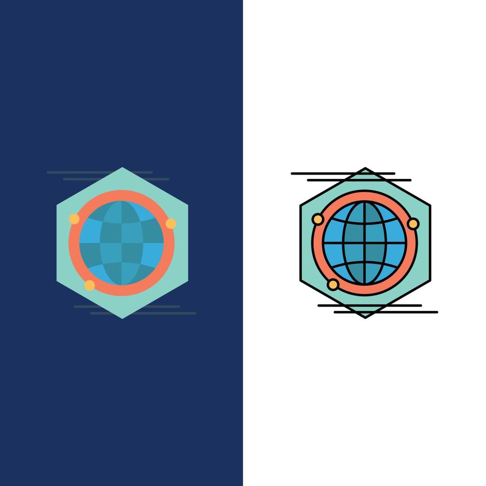 Globe Polygon Space Idea  Icons Flat and Line Filled Icon Set Vector Blue Background