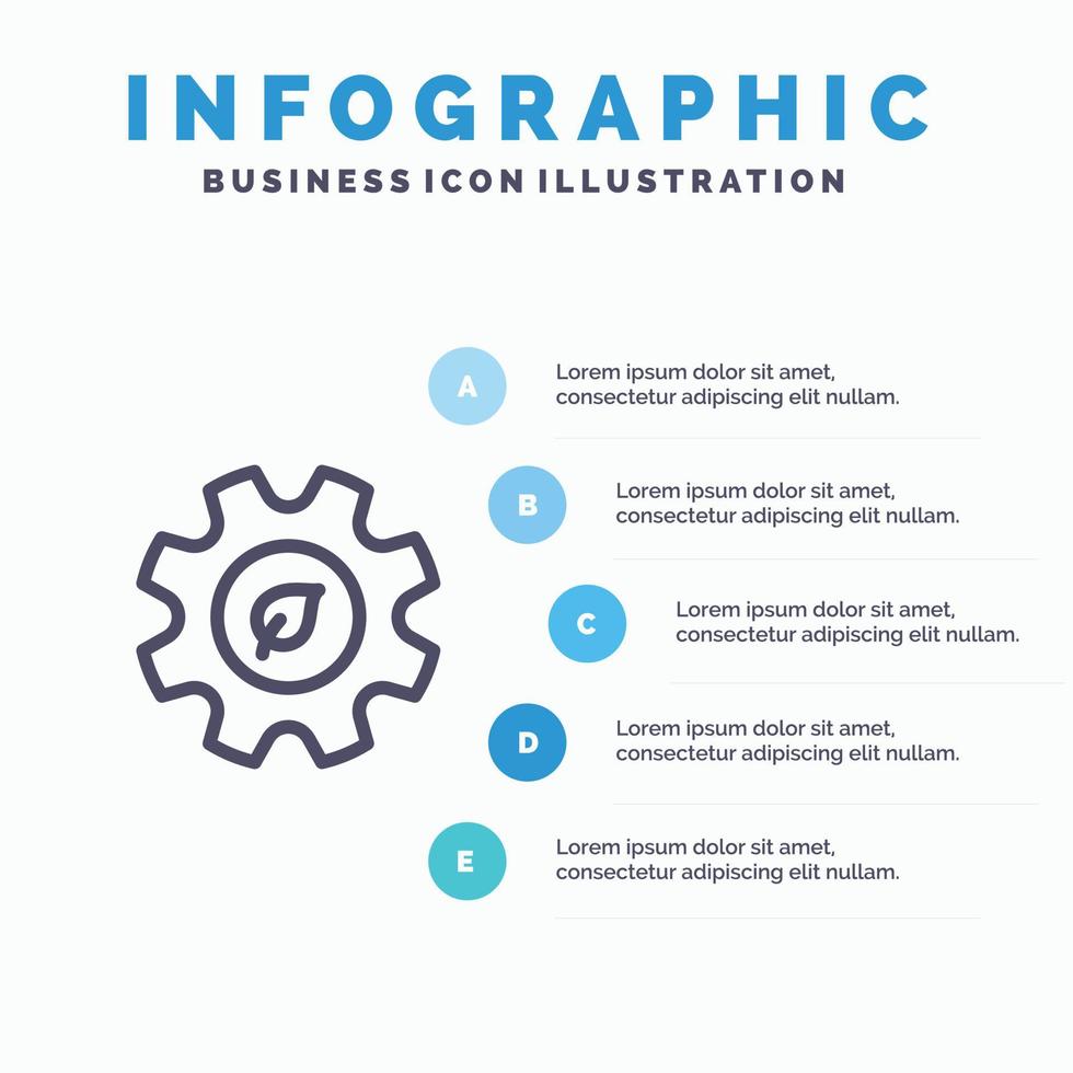 eco ecología energía entorno línea icono con 5 pasos presentación infografía fondo vector