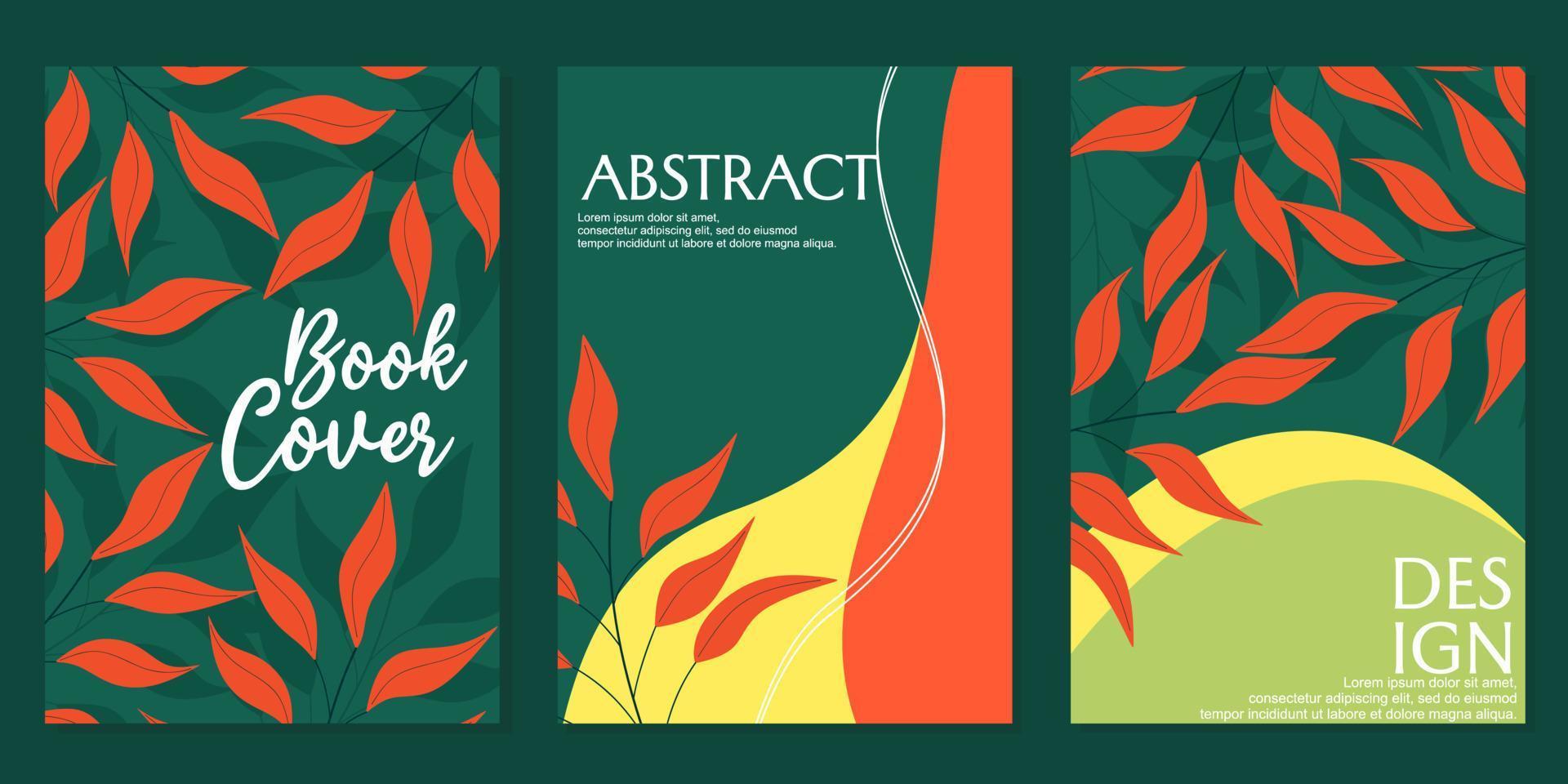 conjunto de plantillas de portada de estilo botánico. fondo de hoja roja dibujada a mano. diseño natural abstracto para cuadernos, planificadores, folletos, libros, catálogos vector