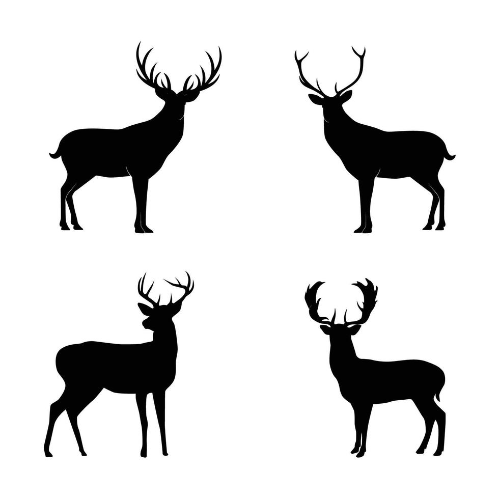 Collection of silhouettes of wild animals. The deer family vector