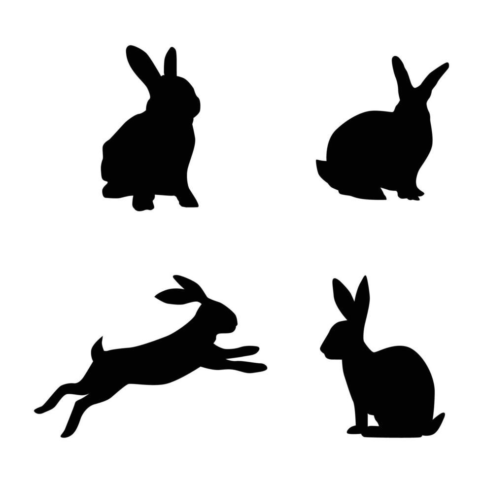 siluetas de conejos aislados en un fondo blanco. conjunto de diferentes siluetas de conejitos de pascua para uso de diseño. vector