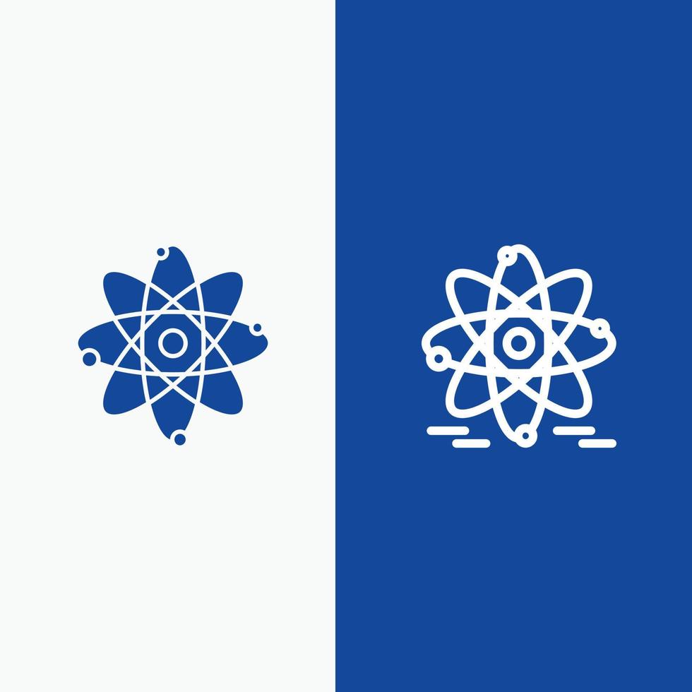 átomo educación línea nuclear y glifo icono sólido bandera azul línea y glifo icono sólido bandera azul vector