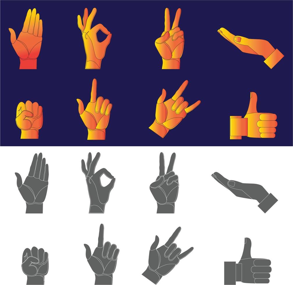 Hands poses. Female hand holding and pointing gestures, fingers crossed, fist, peace and thumb up. Cartoon human palms and wrist vector set.