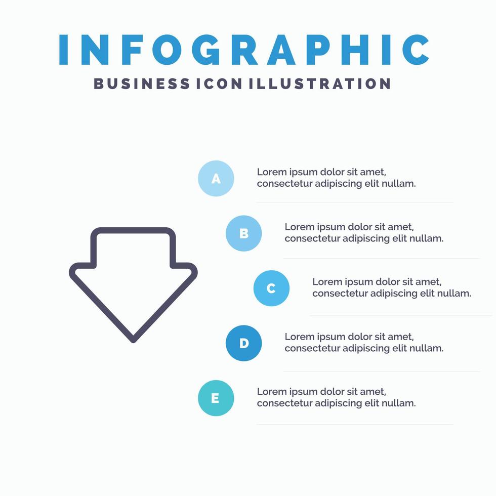 Arrow Down Download Line icon with 5 steps presentation infographics Background vector